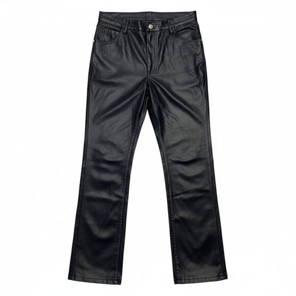 VTG 90s Y2K Black Faux Leather Pleather PVC Pants JR-S.com Cyber Generation Sz 7 - Picture 2 of 8